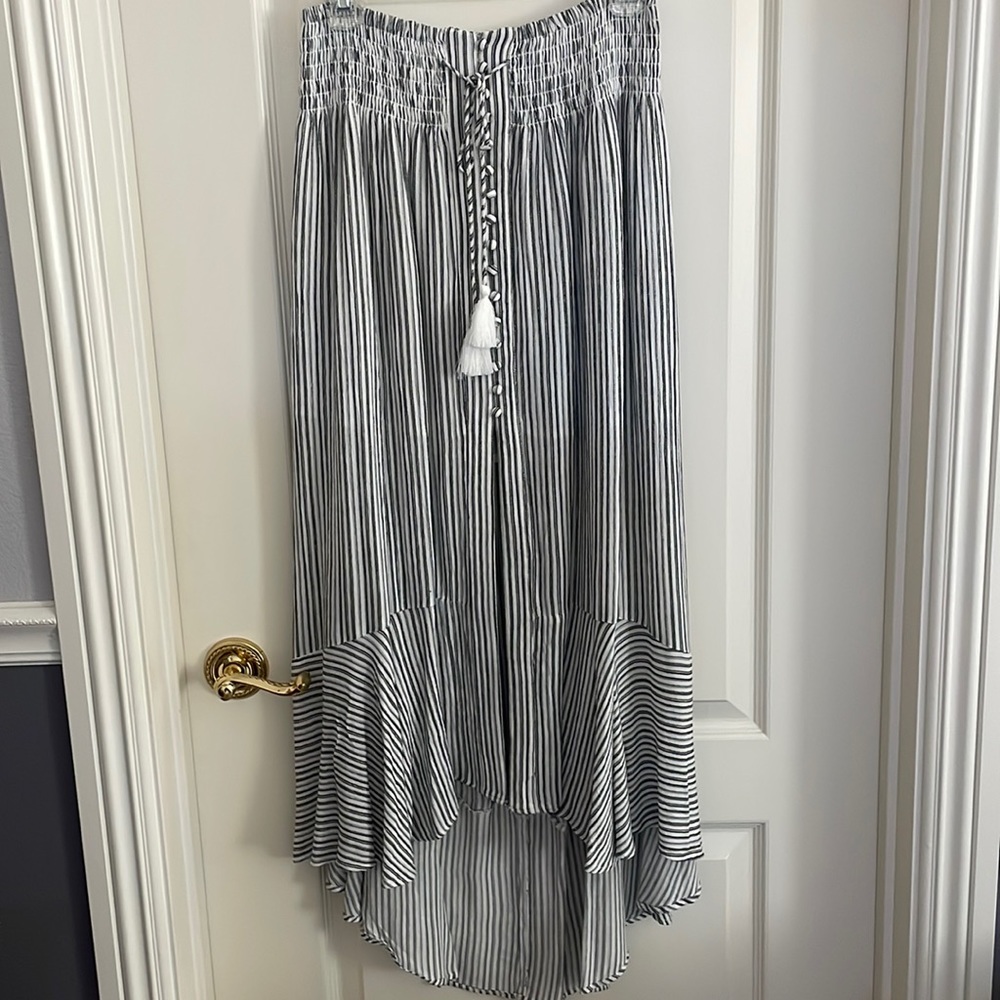 American Eagle Skirt Hi-Lo Stripe Button Front Tassel